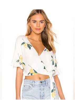 Rails Lemon Print V-Neck Short Sleeve Wrap Blouse